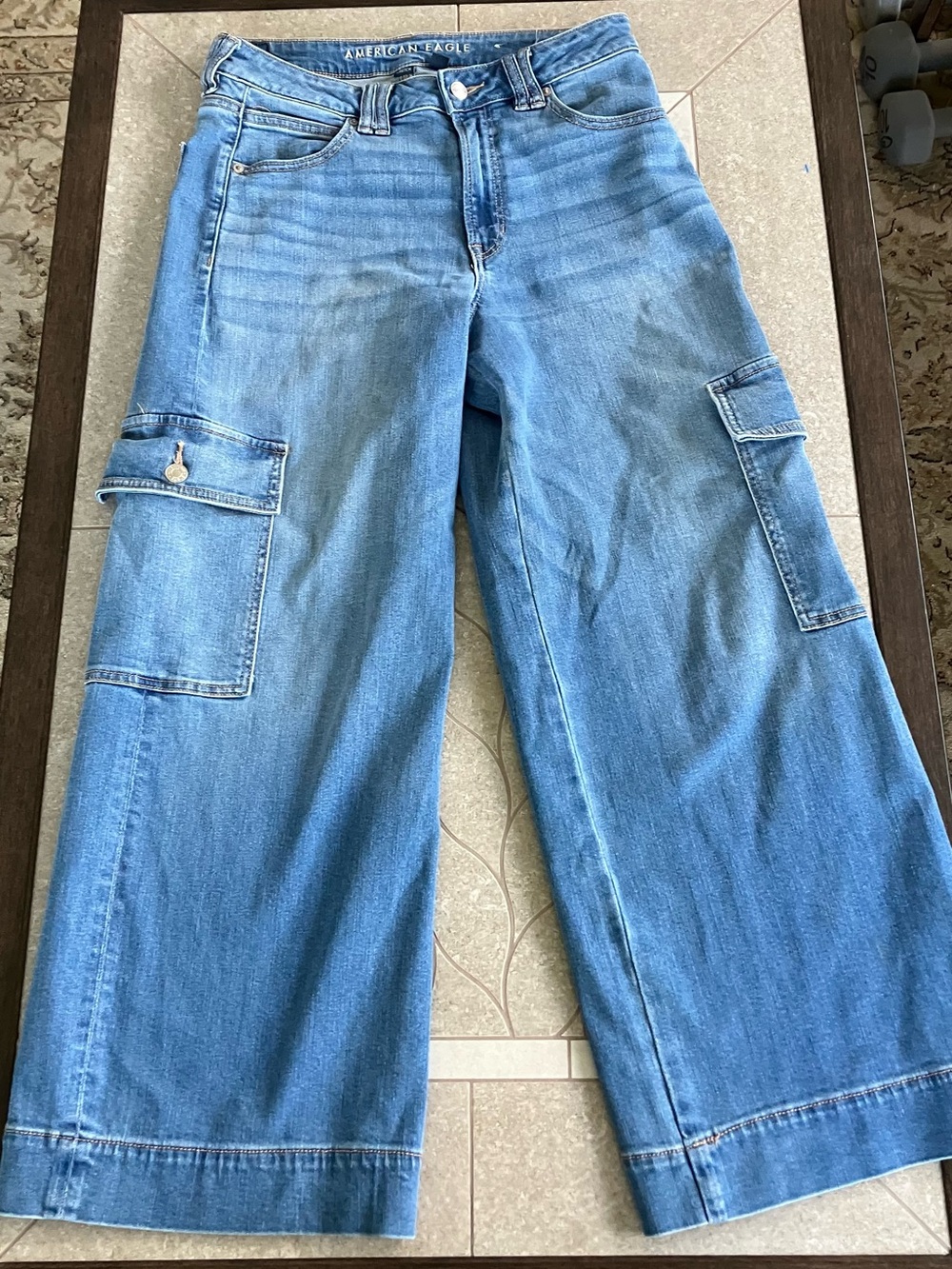 American Eagle Outfitters Light Blue Wide-Leg Cargo Jeans - Women's